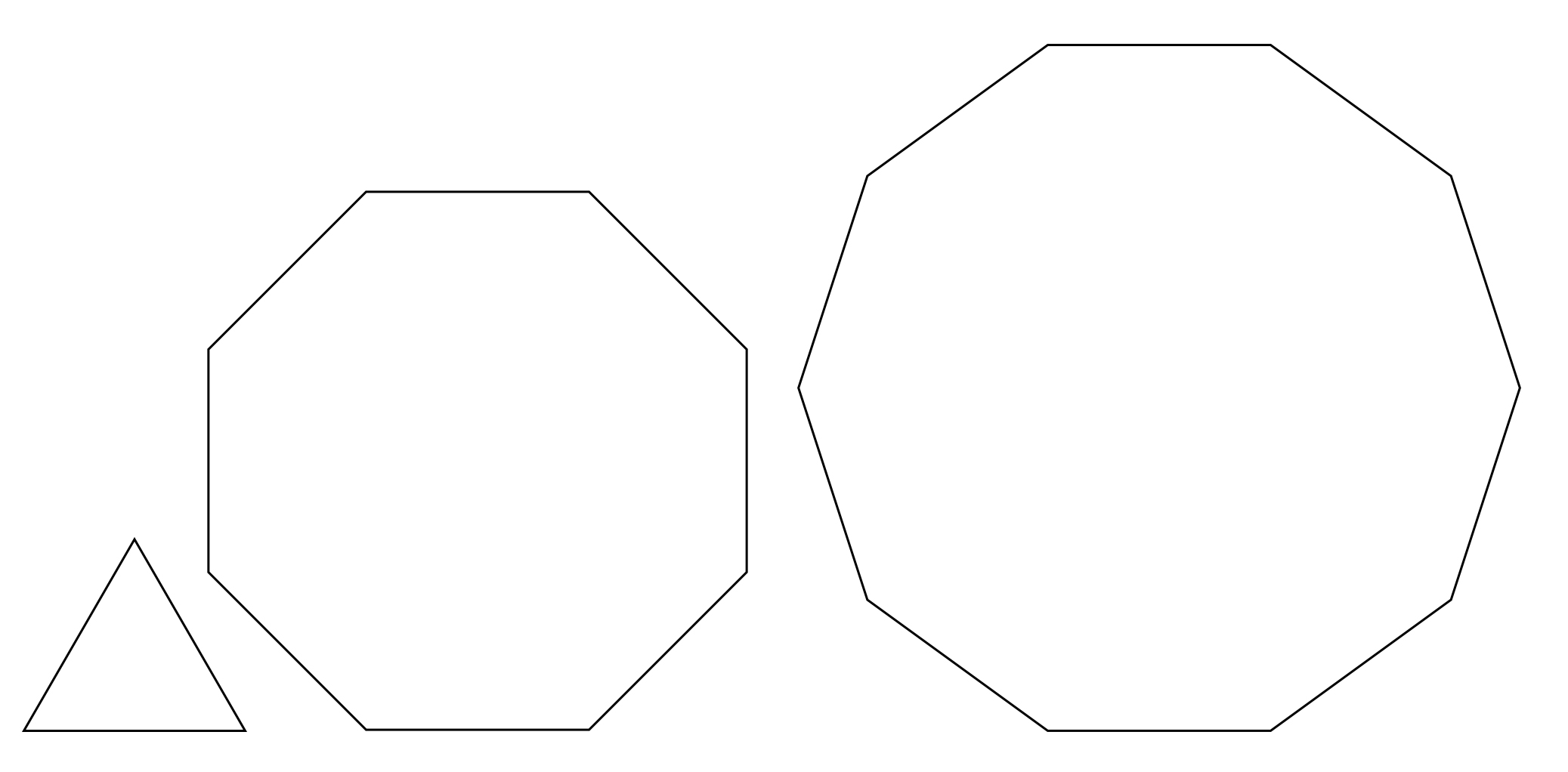 There is a very large size difference between triangles and octagons/decagons. These may not make good proportional modules. relative-proportion