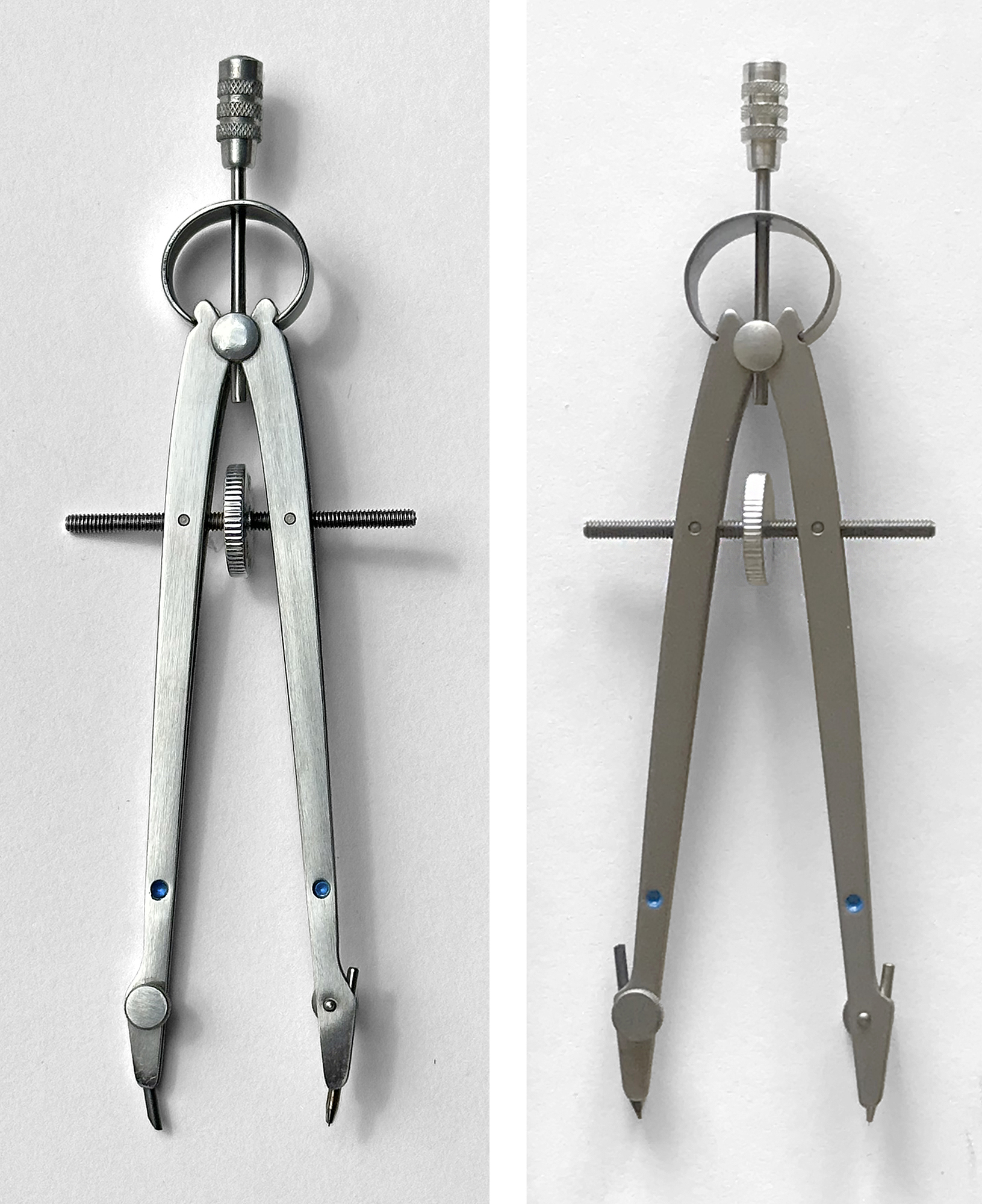 Blue Dot L-560. Left, early brushed finish; right, later bead blasted finish. l560-finish-comparison