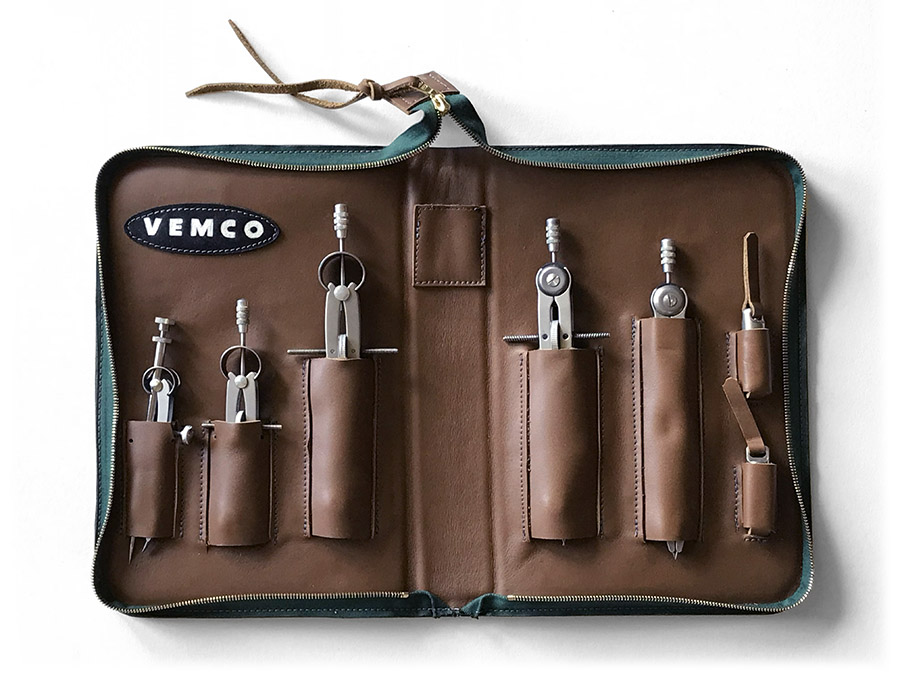 Vemco set in a custom leather case hand crafted by Lisa Jones, of Throckmorton Jones. throckmorton