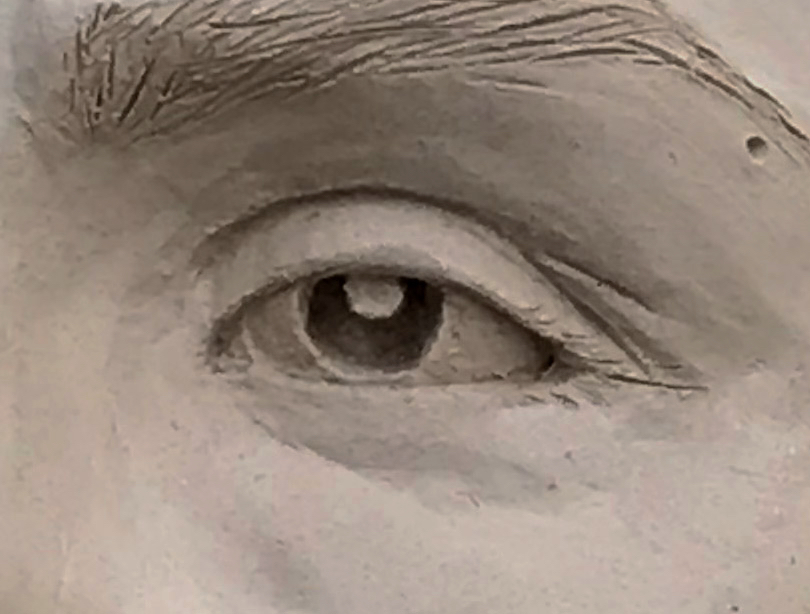 Shown are some faint eyelashes; eyebrows are full and dark. Briona Darling, Fall 2018. eye-detail-2