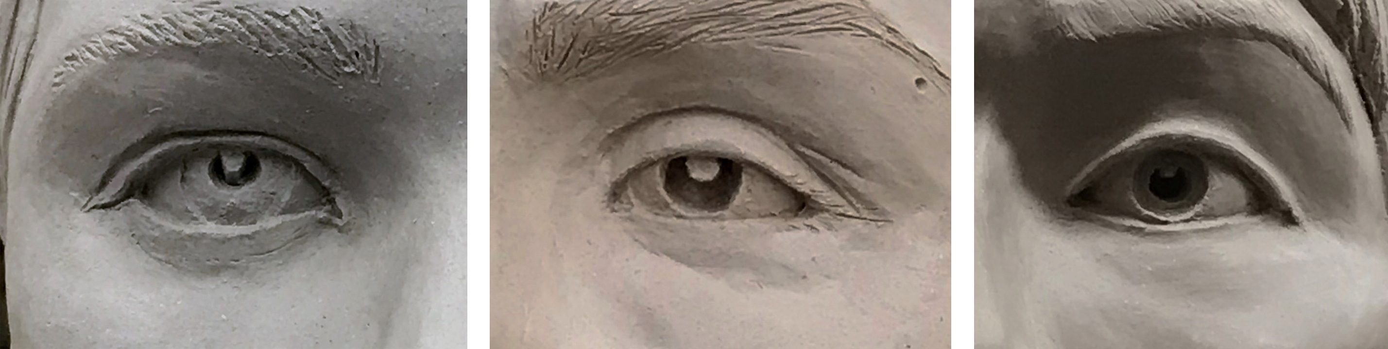 These irises and pupils differ in tonality through the amount of carving made. eye-detail-iris-pupil